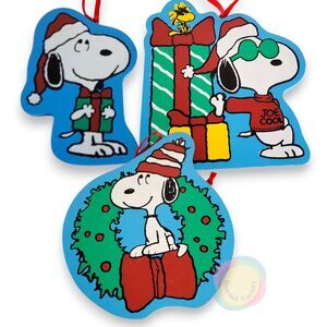 Lot of 3 VTG 1971 Willitts Peanuts Snoopy Wood Christmas Ornaments Joe Cool